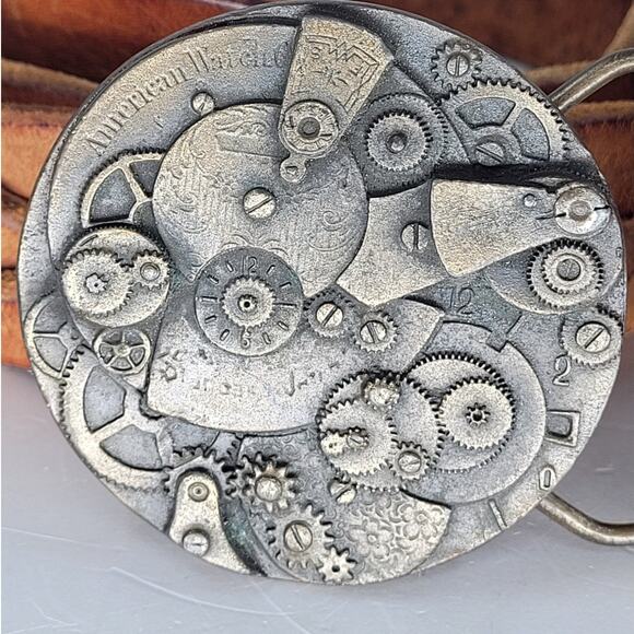 Bergamot Brass Works Vintage‎ 70s Steampunk Buckle Braided Leather Belt 44inches - Picture 3 of 8